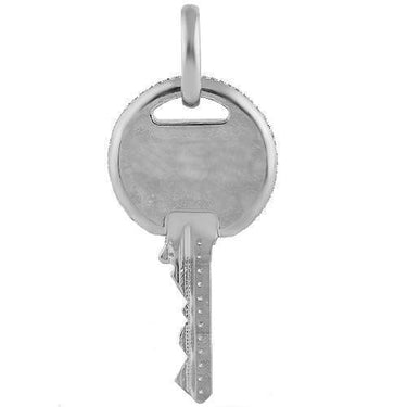 14K White Solid Gold Unisex Diamond Pave Set Custom Made Key Pendant 5.00 Ctw